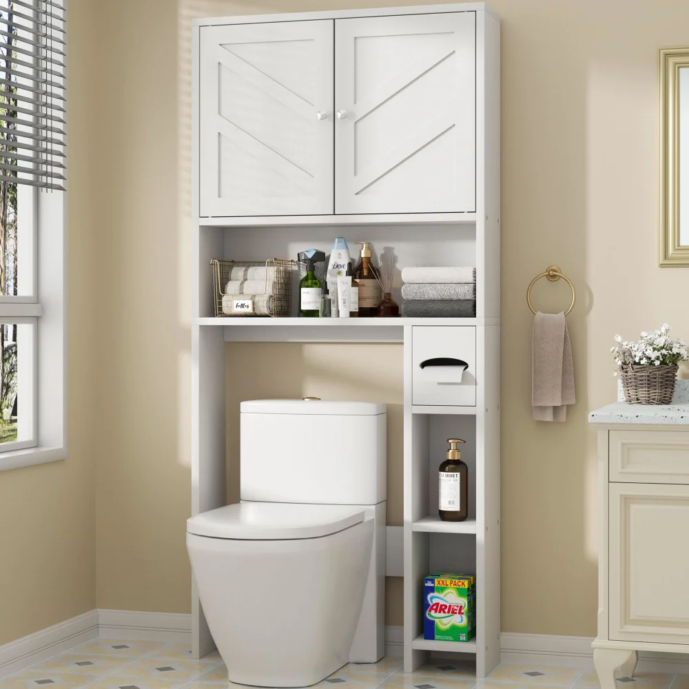 Over-the-Toilet Storage, White, barn doors