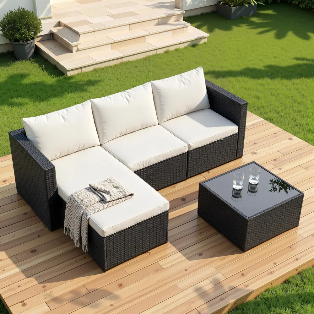 Conversation Sets, seats 4, Wicker, Beige, convertible