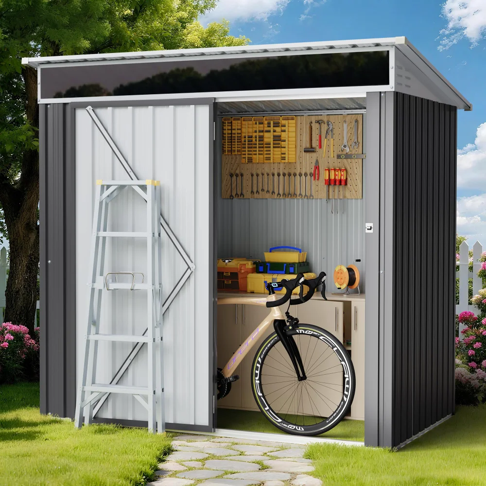 Storage Sheds, 6x4 ft, Steel, Grey