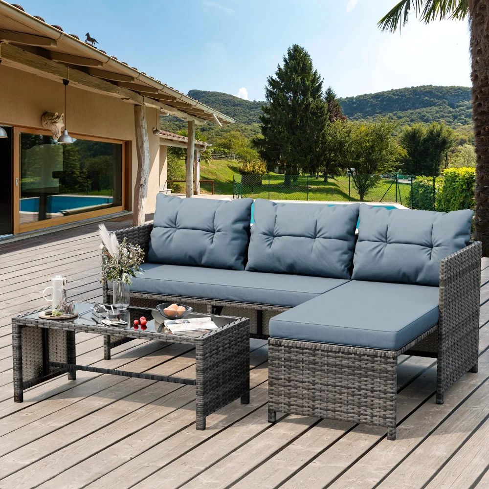 Conversation Sets, seats 3, Wicker, Grey