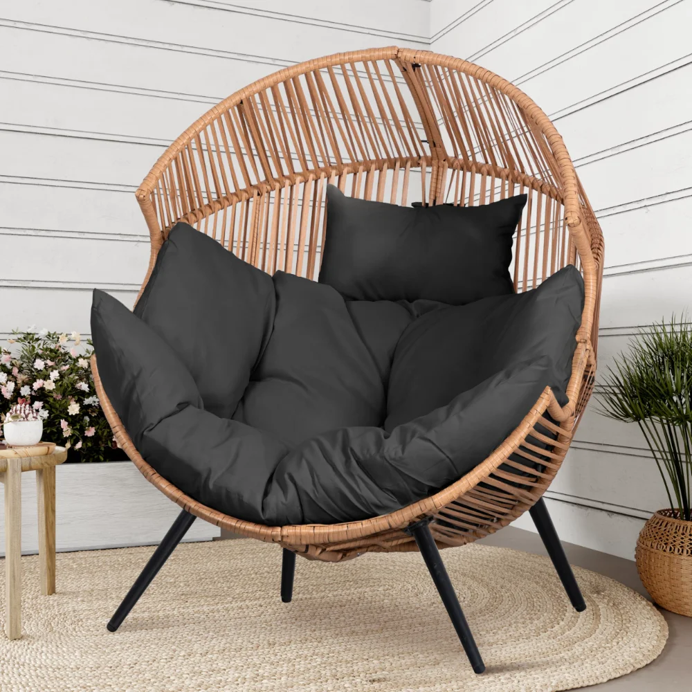 Wicker Egg Chairs, Wicker, Grey, with cushions